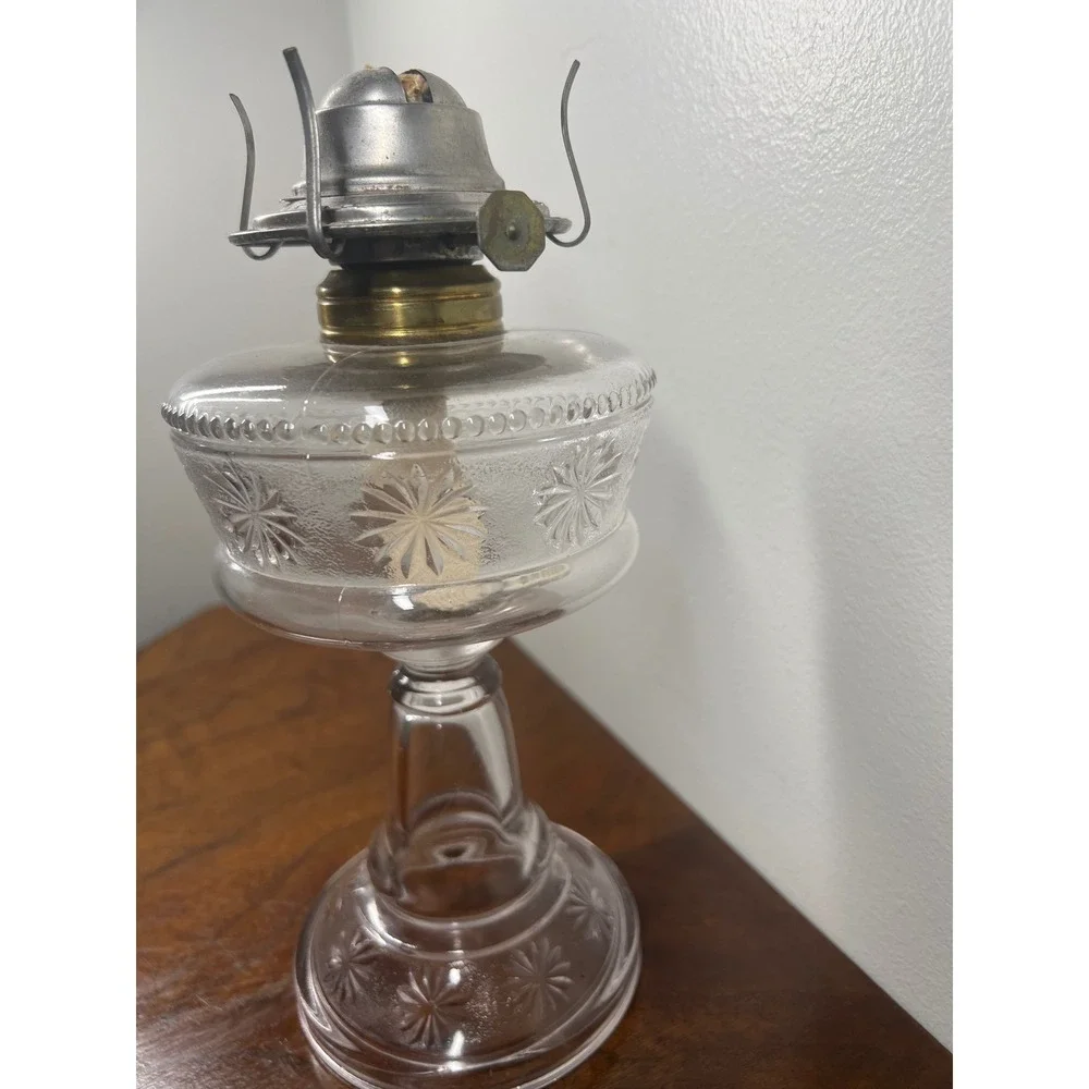 Eagle Oil Lamp Clear Glass Starburst Pedestal Vintage 9